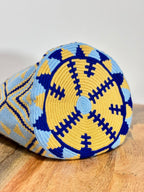 Handmade Wayuu Mochila | Large Blue and Yellow Crossbody Bucket Bag | Tambora Boutique