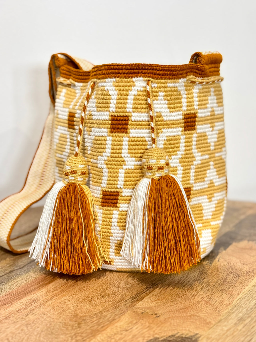 Handmade Wayuu Mochila | Medium Yellow and Orange Crossbody Bucket Bag | Tambora Boutique
