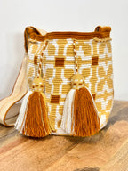 Handmade Wayuu Mochila | Medium Yellow and Orange Crossbody Bucket Bag | Tambora Boutique