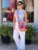 Handmade Wayuu Mochila | Large Burgundy and Purple Crossbody Bucket Bag | Tambora Boutique