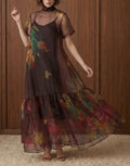 Floral Sheet Tie-Neck Dress - Wine Color