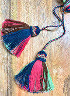 Handmade Wayuu Mochila | Large Teal and Pink Crossbody Bucket Bag | Tambora Boutique