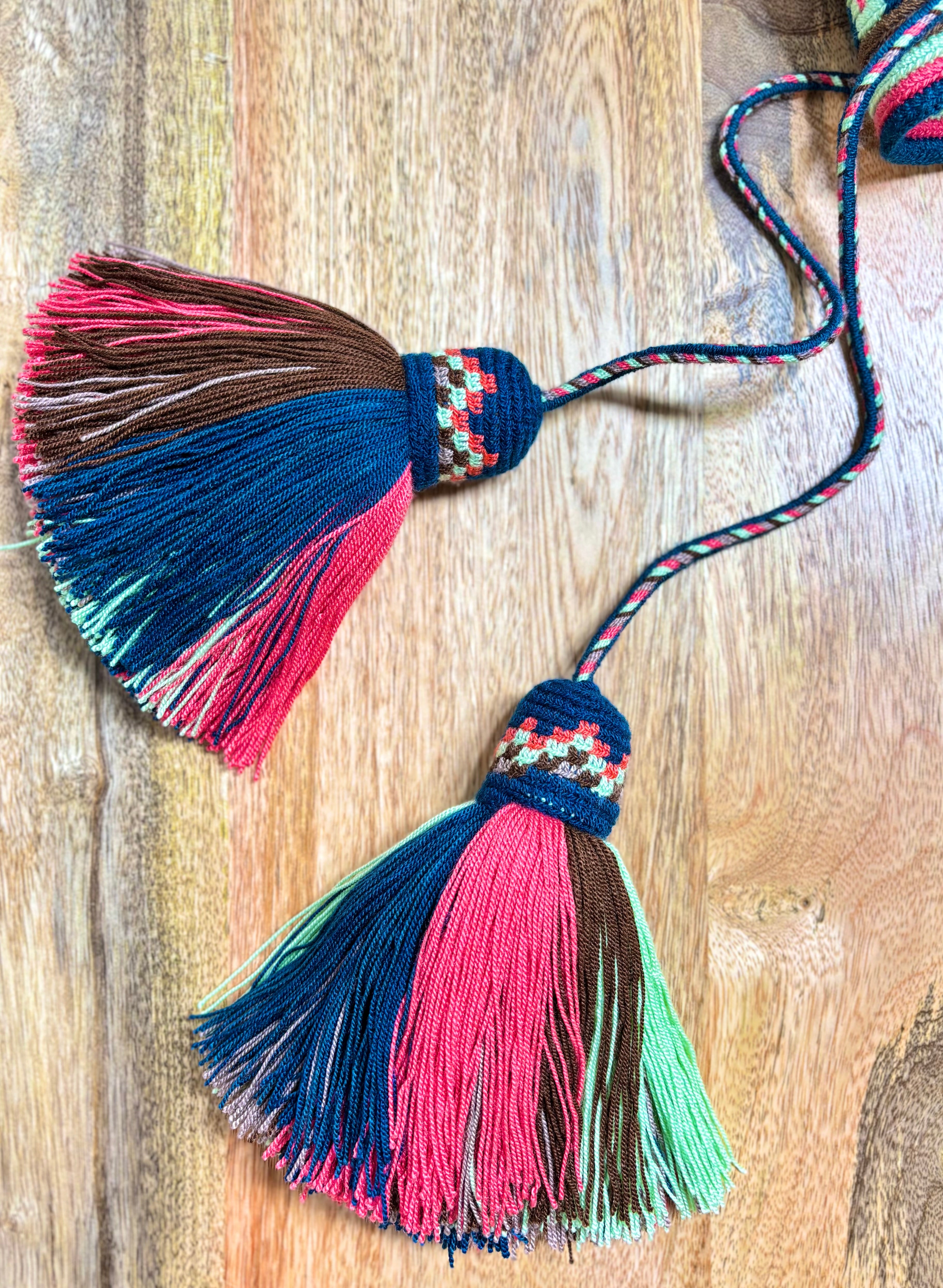 Handmade Wayuu Mochila | Large Teal and Pink Crossbody Bucket Bag | Tambora Boutique