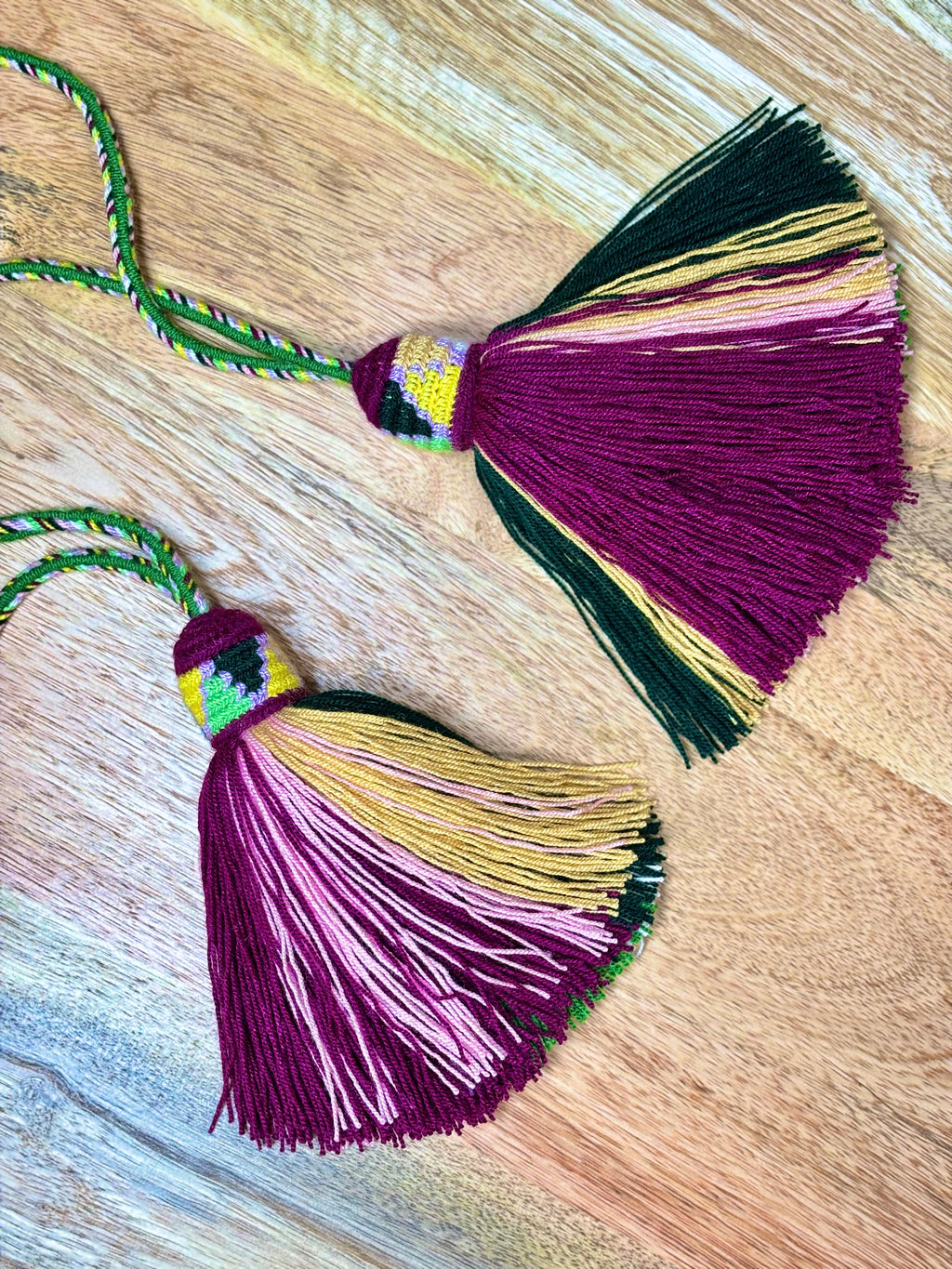 Handmade Wayuu Mochila | Medium Green and Pink Crossbody Bucket Bag | Tambora Boutique