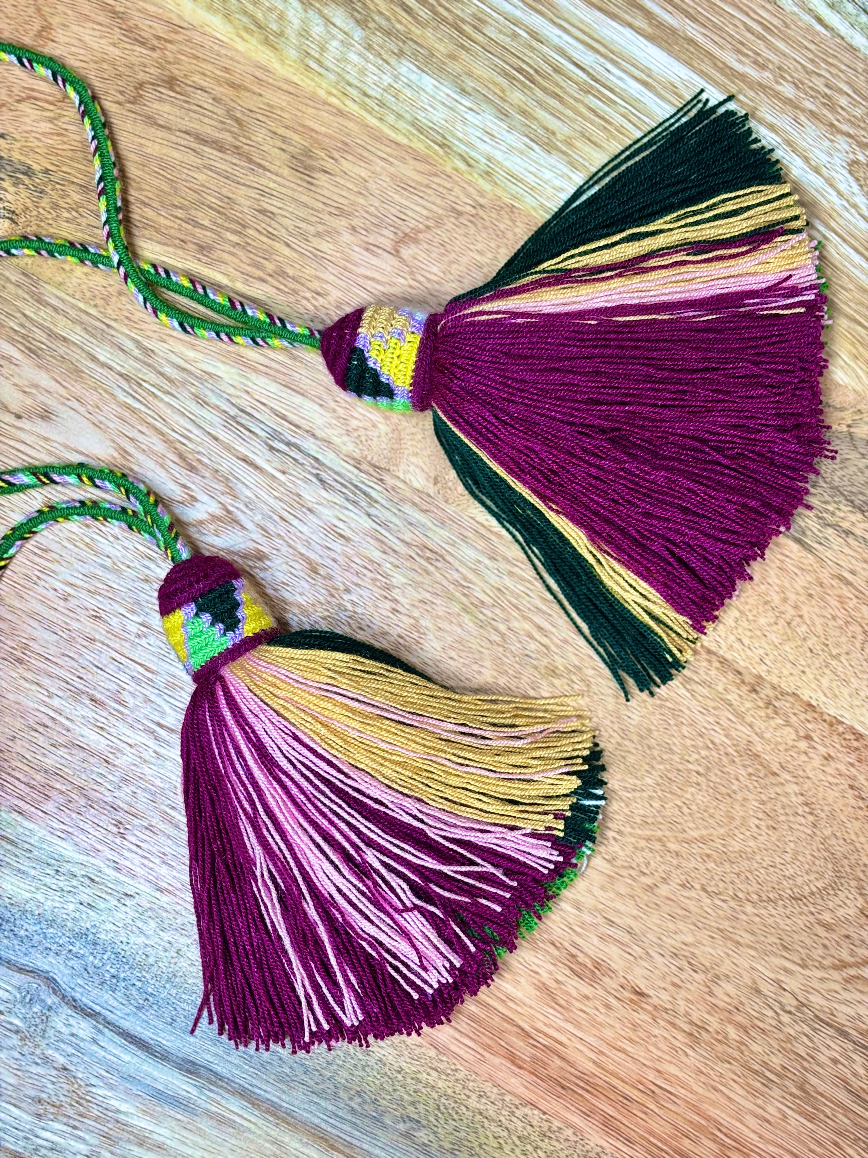 Handmade Wayuu Mochila | Medium Green and Pink Crossbody Bucket Bag | Tambora Boutique