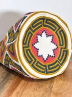 Handmade Wayuu Mochila | Large Blue and Mustard Yellow Crossbody Bucket Bag | Tambora Boutique