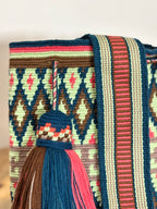 Handmade Wayuu Mochila | Large Teal and Pink Crossbody Bucket Bag | Tambora Boutique