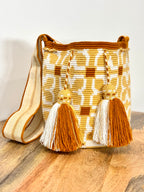 Handmade Wayuu Mochila | Medium Yellow and Orange Crossbody Bucket Bag | Tambora Boutique