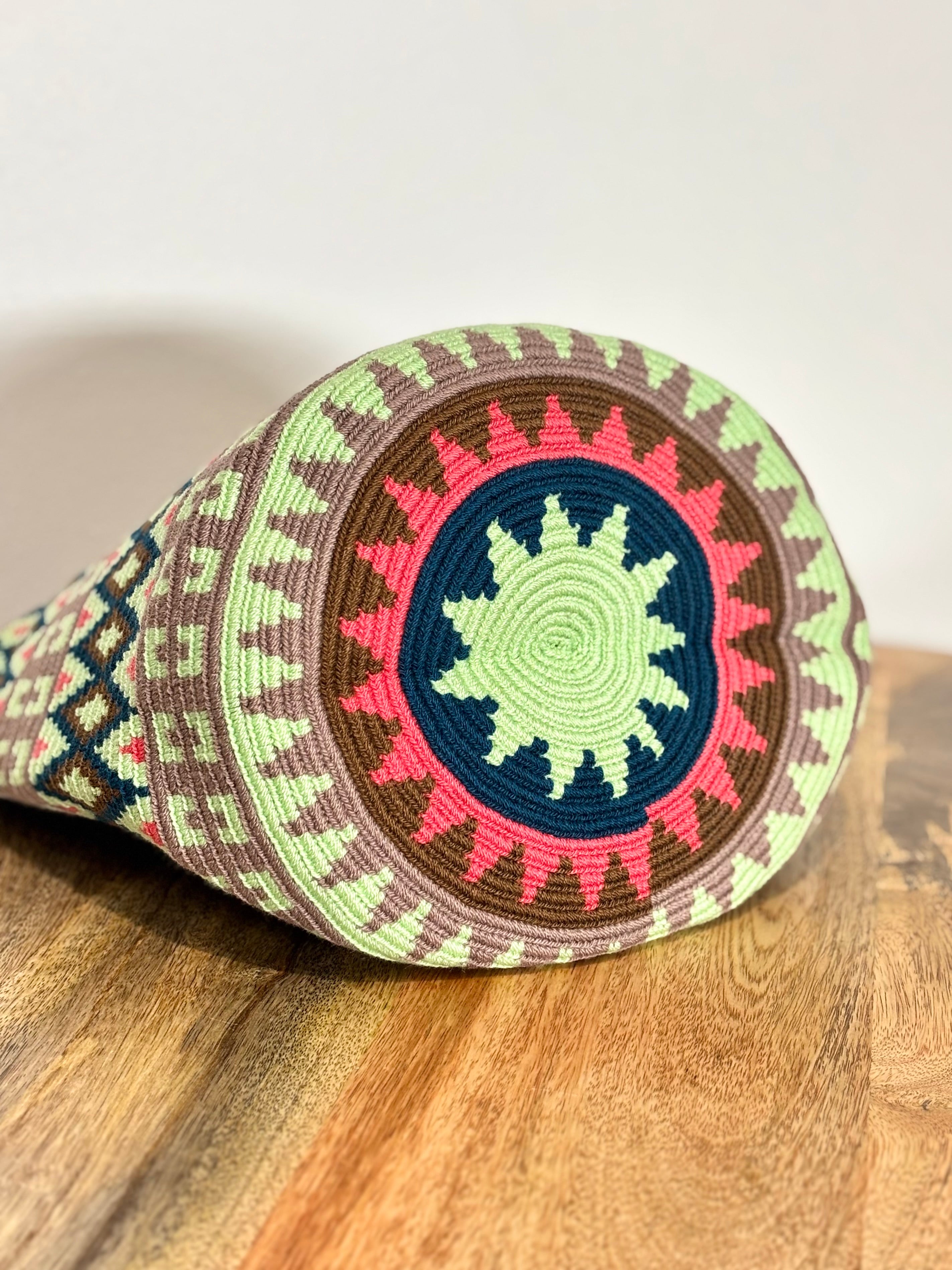 Handmade Wayuu Mochila | Large Teal and Pink Crossbody Bucket Bag | Tambora Boutique