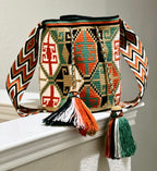 Handmade Wayuu Mochila Bag | Large Orange and Turquoise Crossbody Bucket Bag | Tambora Boutique