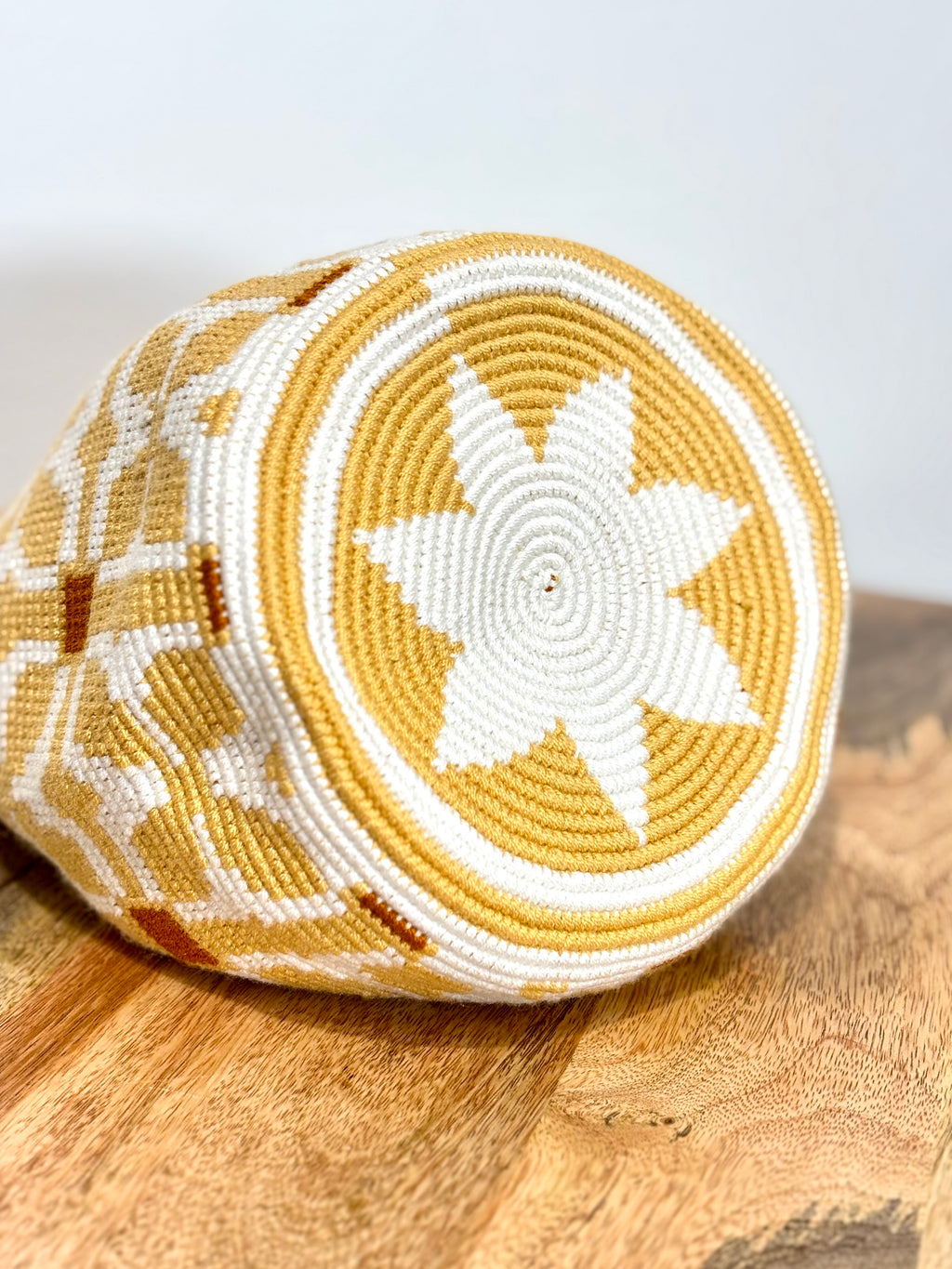 Handmade Wayuu Mochila | Medium Yellow and Orange Crossbody Bucket Bag | Tambora Boutique