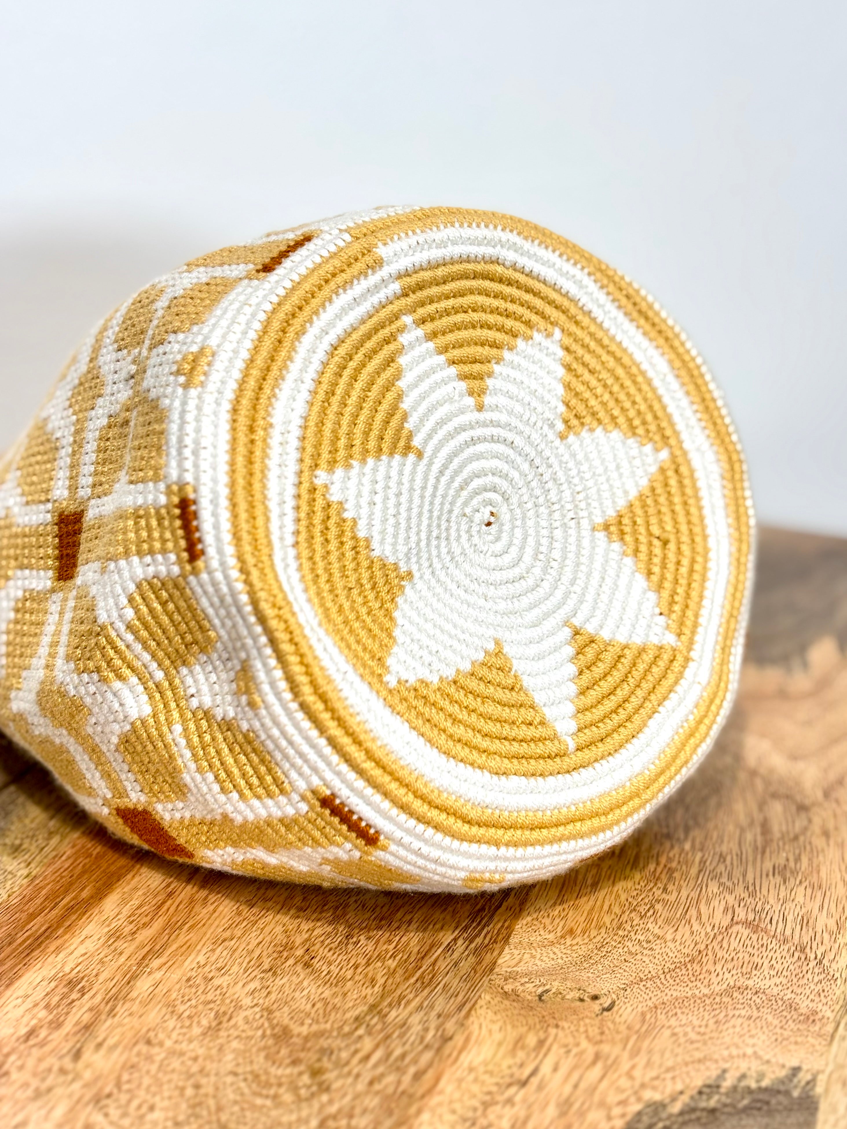 Handmade Wayuu Mochila | Medium Yellow and Orange Crossbody Bucket Bag | Tambora Boutique