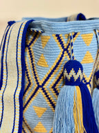 Handmade Wayuu Mochila | Large Blue and Yellow Crossbody Bucket Bag | Tambora Boutique