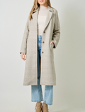 Gray Houndstooth Plaid Long Wool Coat