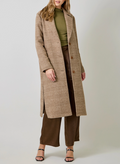 Brown Houndstooth Plaid Long Wool Coat