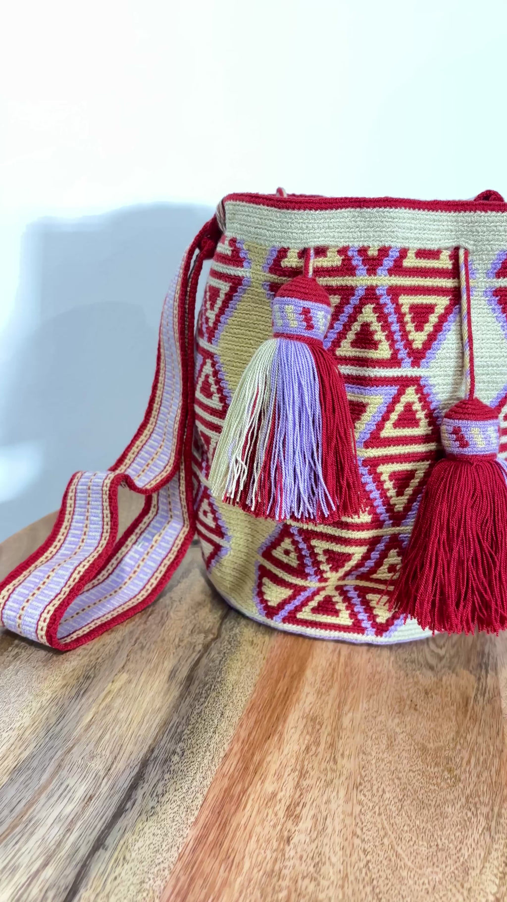 Handmade Wayuu Mochila | Large Burgundy and Purple Crossbody Bucket Bag | Tambora Boutique
