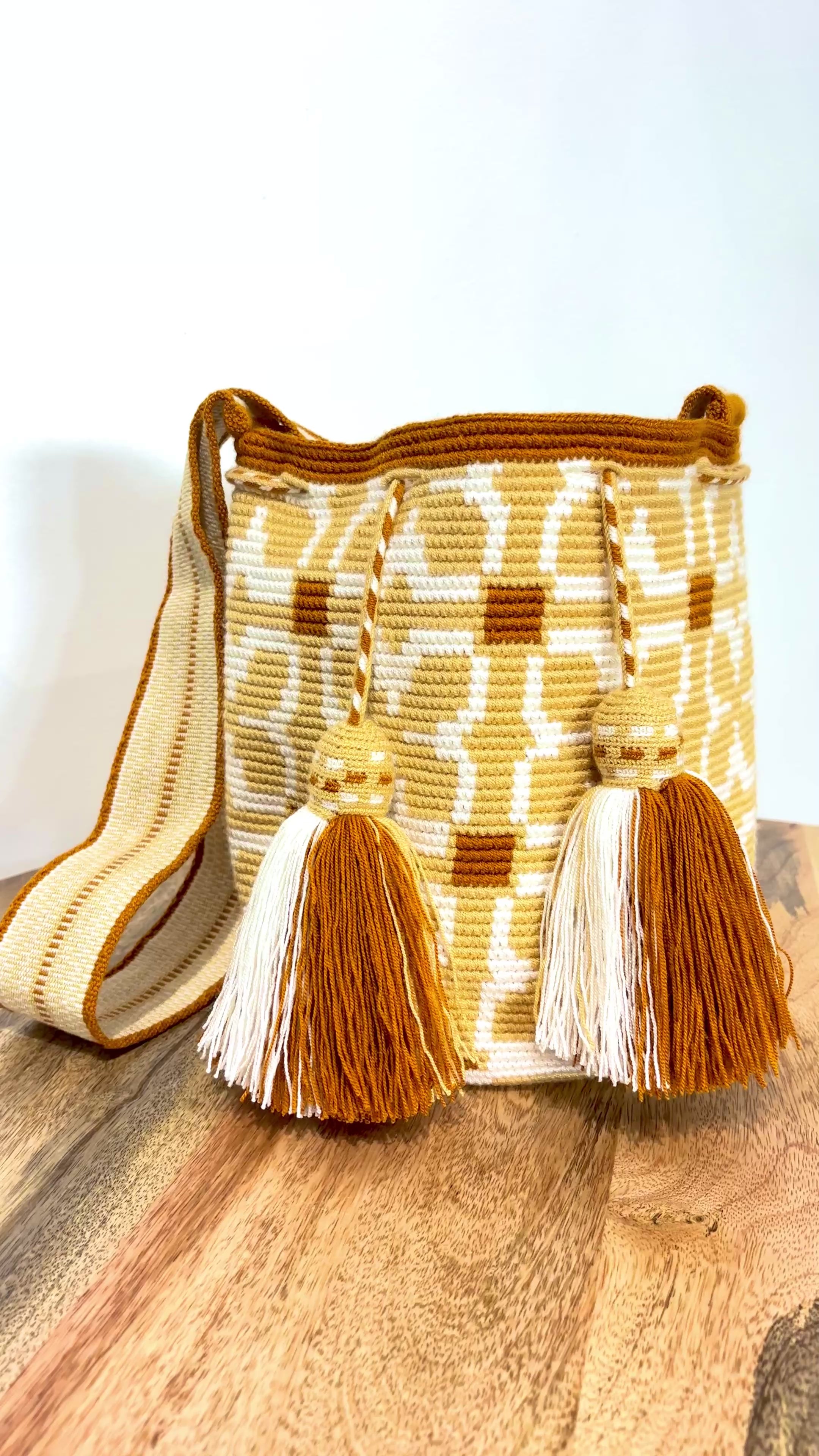 Handmade Wayuu Mochila | Medium Yellow and Orange Crossbody Bucket Bag | Tambora Boutique